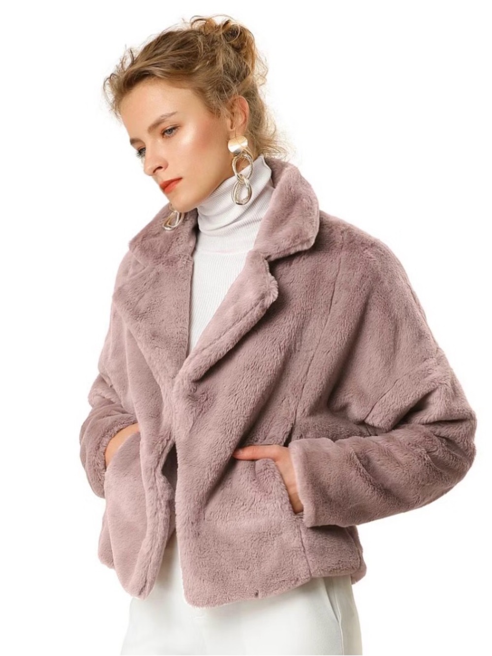 Leith Plush Faux Fur Teddy Jacket in Mauve